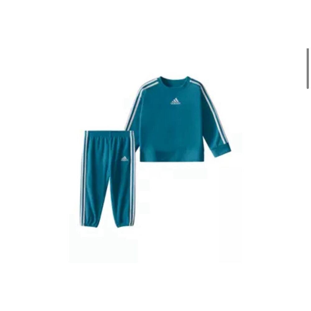 Adidas Teal Blue White Fleece Jogger Pants 2 Piece Set Size 24M 2T NWT